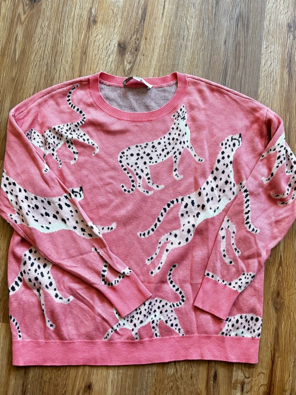 LOFT Pink Leopard-Print Crewneck Sweater